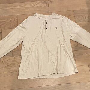All Saints Men's Long Sleeve Henley Cotton Shirt | Regular Fit| Size XXL | White